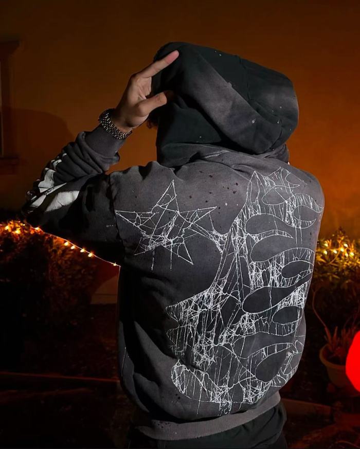 1:1 quality version Big Graphic Splash Inked Aged Zip Hoodie