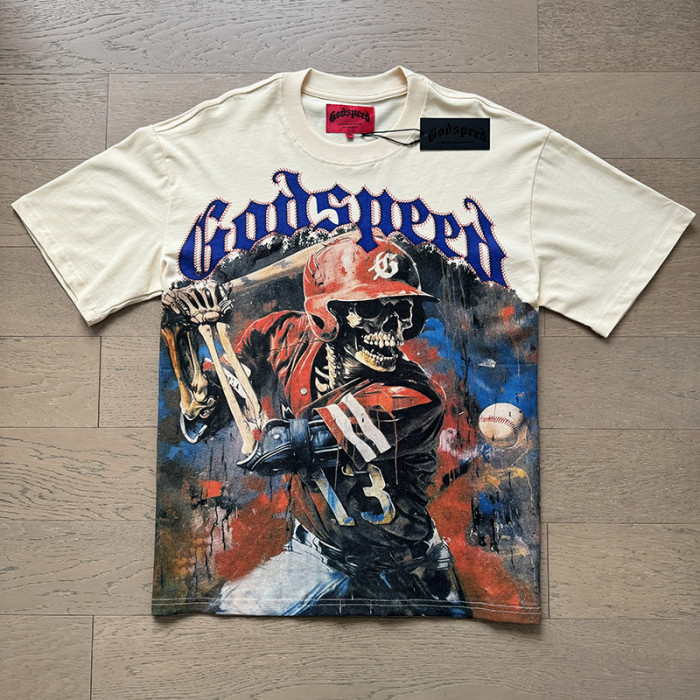 [50% Off]Godspeed 1:1 quality version Playing Baseball Skull Print Washed Version Tee 3 colors 27692839