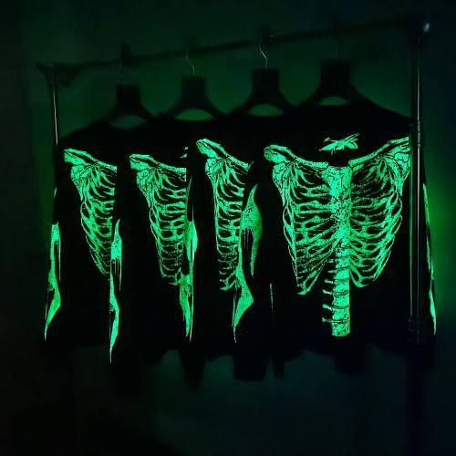 1:1 quality version Glow-in-the-dark bone print long-sleeved T-shirt with NFC tag
