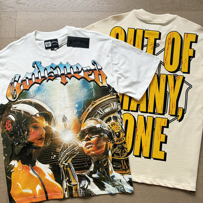 1:1 quality version Robot Letter Print Washed Version Tee 3 colors