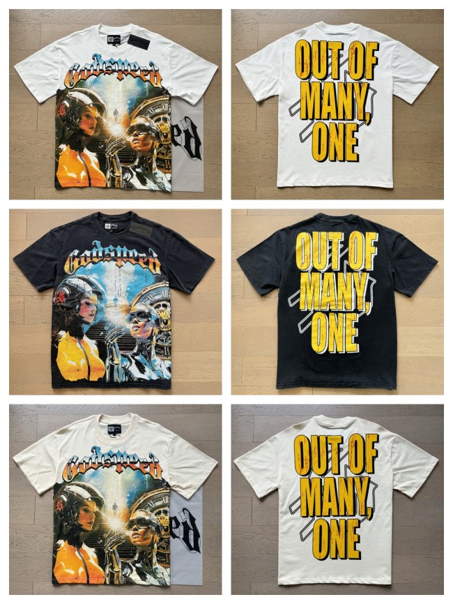 1:1 quality version Robot Letter Print Washed Version Tee 3 colors