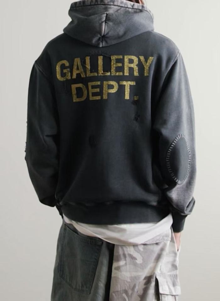 [50% Off]GaIIery Dept. [Big & Tall for weights up to 260 lbs]1:1 quality version Sleeve letter patch made old torn hoodie 27692786