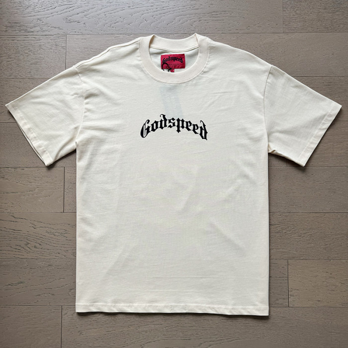 1:1 quality version Small letters curved chest and back skull wreath printed washed version Tee 2 colors