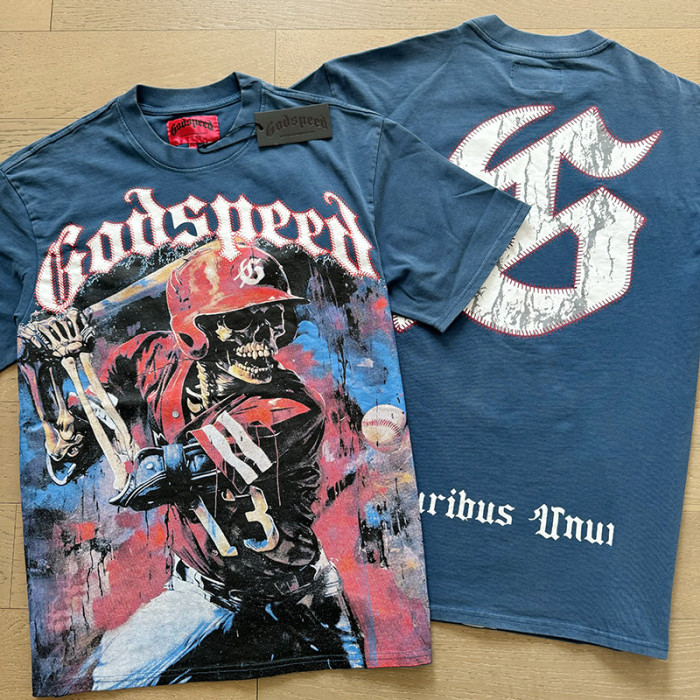[50% Off]Godspeed 1:1 quality version Playing Baseball Skull Print Washed Version Tee 3 colors 27692839