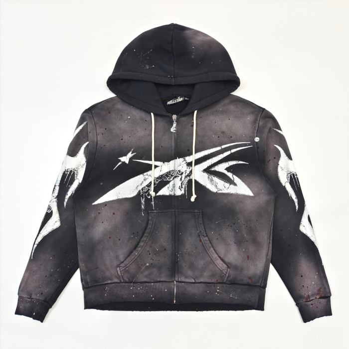 1:1 quality version Big Graphic Splash Inked Aged Zip Hoodie