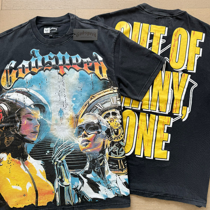 1:1 quality version Robot Letter Print Washed Version Tee 3 colors