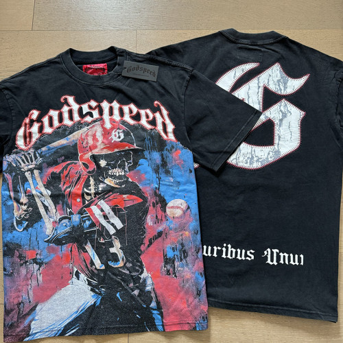1:1 quality version Playing Baseball Skull Print Washed Version Tee 3 colors