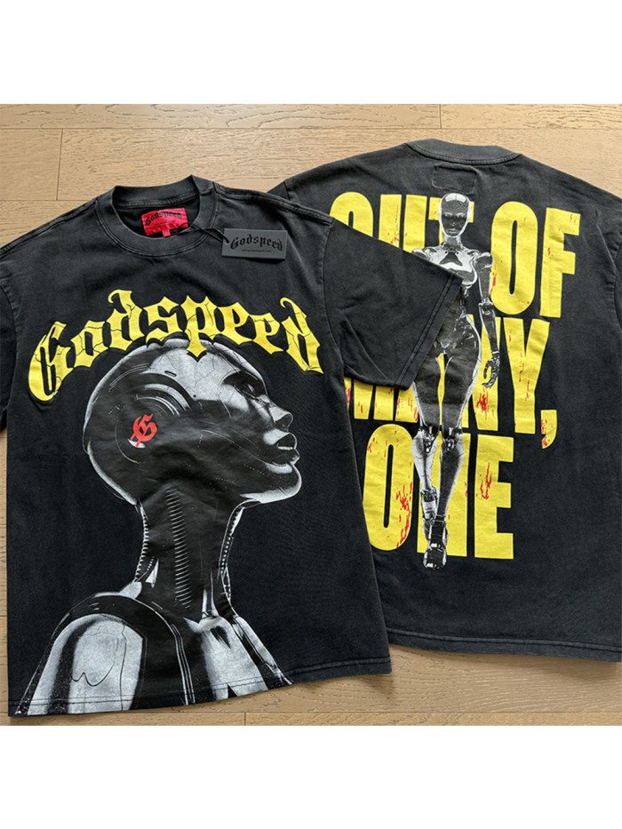 1:1 quality version Broken Letter Robot Print Washed Version Tee