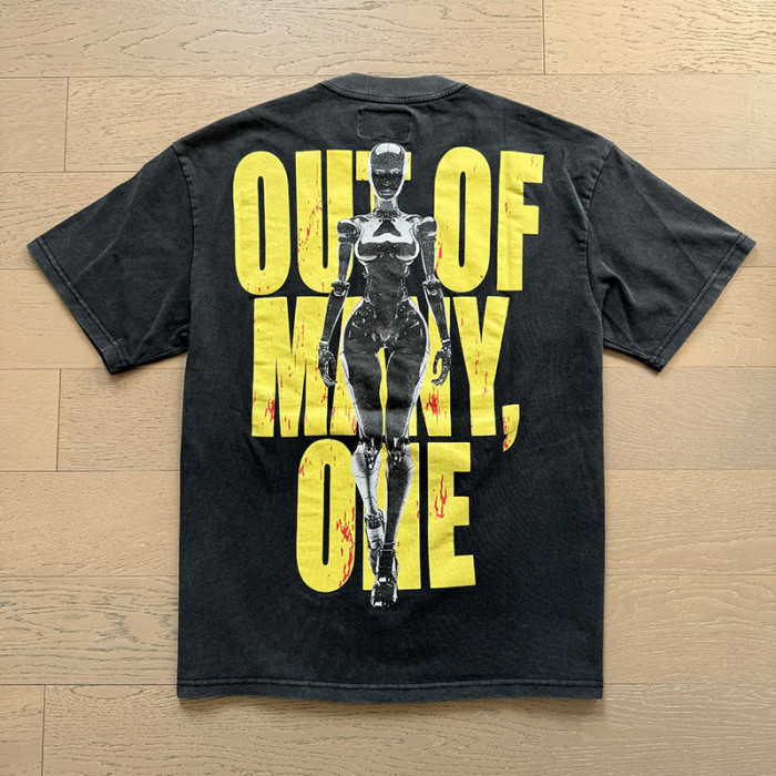 1:1 quality version Broken Letter Robot Print Washed Version Tee