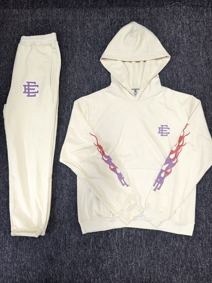 1:1 quality version Flame Logo Solid Color Hoodie & Pants Set 7 colors