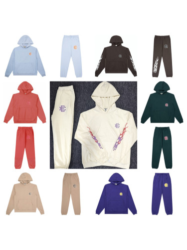 1:1 quality version Flame Logo Solid Color Hoodie & Pants Set 7 colors