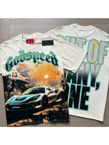 1:1 quality version Limousine Sunset Printed Washed Version Tee