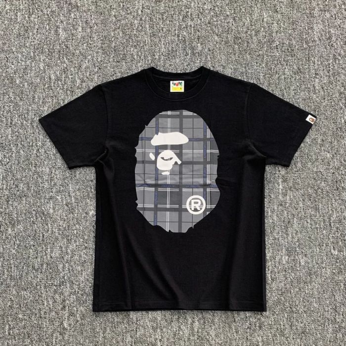 Front and back gray plaid large ape head Tee 2 colors