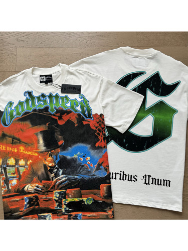 1:1 quality version Gambler Skull Print Washed Version Tee