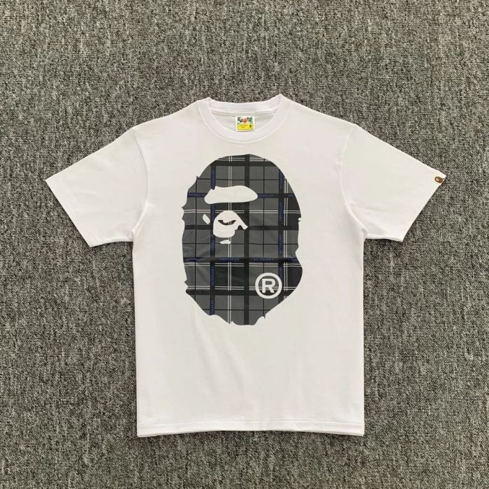 Front and back gray plaid large ape head Tee 2 colors