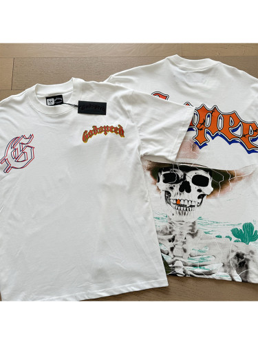 1:1 quality version Chest Double Logo Back Cactus Desert Skull Print Washed Version Tee