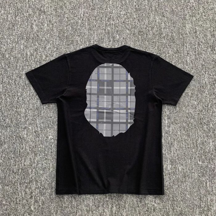 Front and back gray plaid large ape head Tee 2 colors