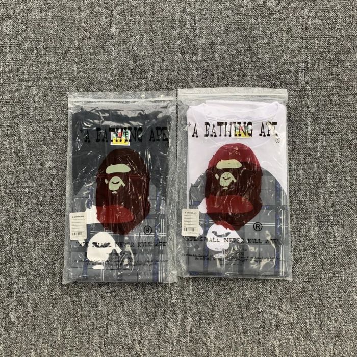 Front and back gray plaid large ape head Tee 2 colors