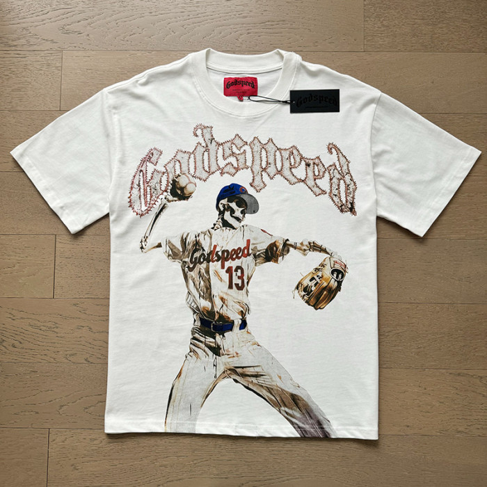1:1 quality version No.13 Baseball Skullman Print Washed Version Tee 2 colors