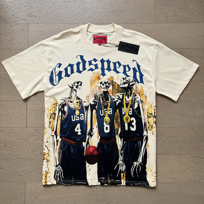 1:1 quality version Basketball Player Monogram Printed Washed Version Tee