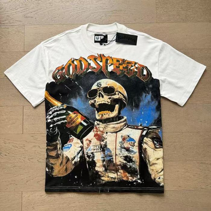 1:1 quality version Skull Racer With Bottle Printed Washed Version Tee 2 colors