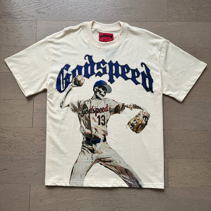 1:1 quality version No.13 Baseball Skullman Print Washed Version Tee 2 colors