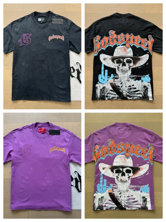 1:1 quality version Back skull cactus letter print Washed Version Tee 2 colors