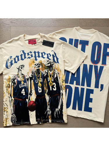 1:1 quality version Basketball Player Monogram Printed Washed Version Tee