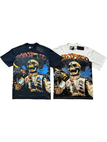 1:1 quality version Skull Racer With Bottle Printed Washed Version Tee 2 colors