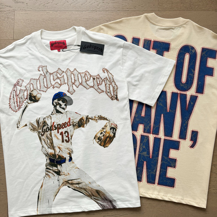 1:1 quality version No.13 Baseball Skullman Print Washed Version Tee 2 colors