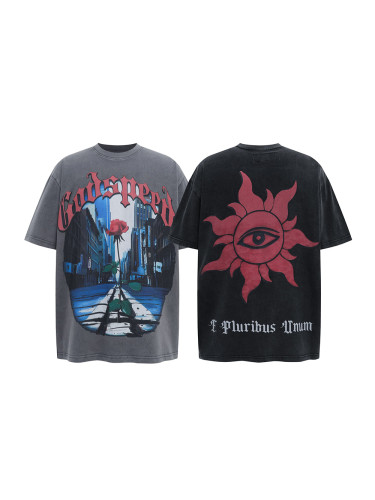 Street Rose Letter Printed Washed Version Tee 2 colors
