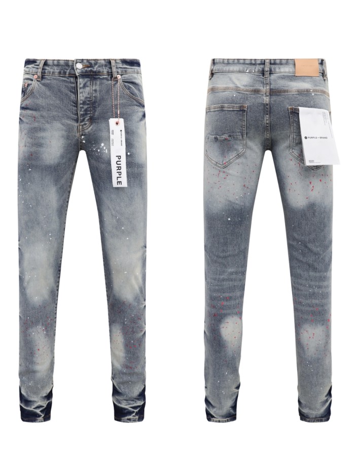 Front and back red and white splash-ink jeans