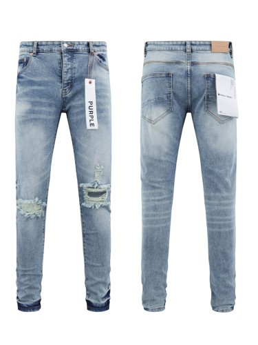 Double knee fringe ripped light blue jeans