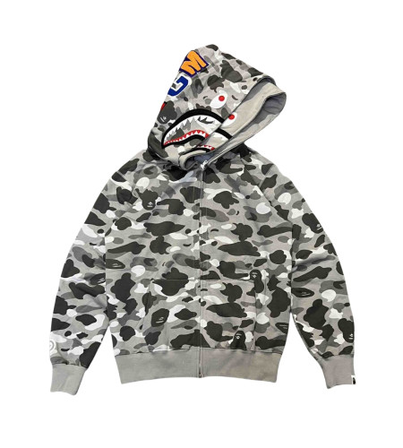1:1 quality version Monogrammed Appliqued Double Headed Shark Camouflage Zip Hoodie