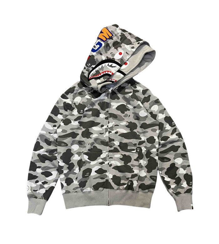 1:1 quality version Monogrammed Appliqued Double Headed Shark Camouflage Zip Hoodie