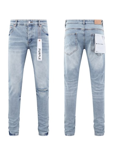 Knife cut ripped light blue jeans