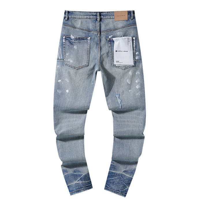 White Ink Small Ripped Washed Blue Jeans