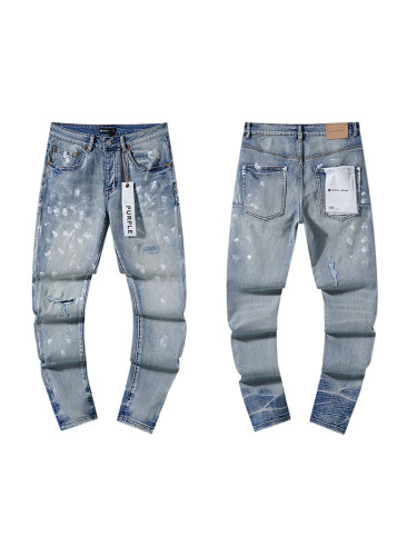 White Ink Small Ripped Washed Blue Jeans