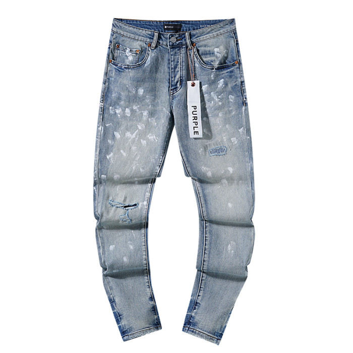 White Ink Small Ripped Washed Blue Jeans