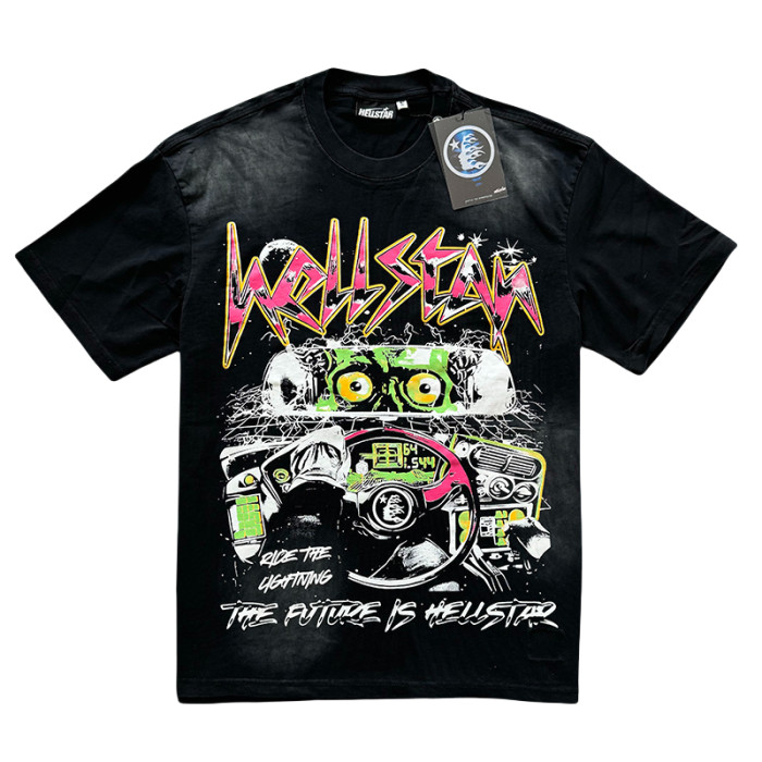 Car Interior Mirror Letter Print Washed Version Tee