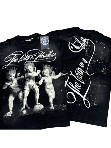 Three dancing little boys with curvy letters washed version tee