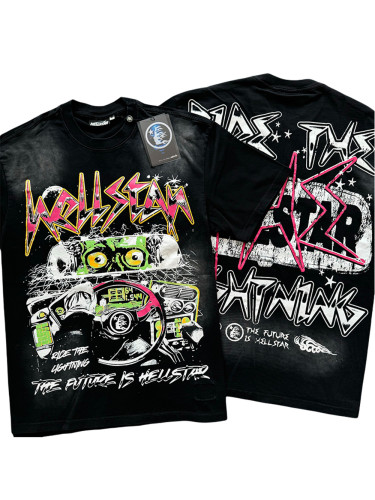 Car Interior Mirror Letter Print Washed Version Tee
