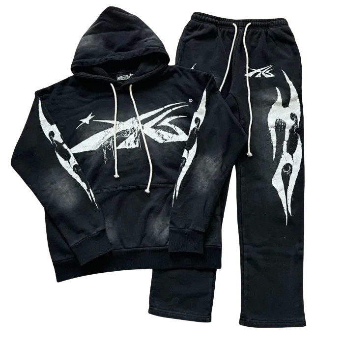 [Buy One Get One Free]  Flow Paint Inkjet Logo Aged  hoodie & pants set