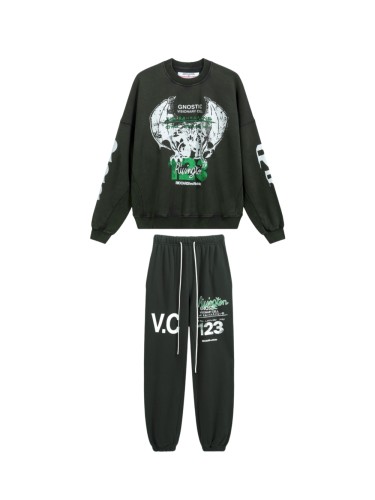 1:1 quality version Aged Bat Letter Print Crew Neck Sweatshirt & Pants Set