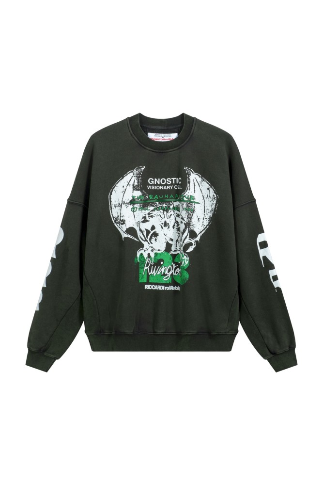 1:1 quality version Aged Bat Letter Print Crew Neck Sweatshirt & Pants Set