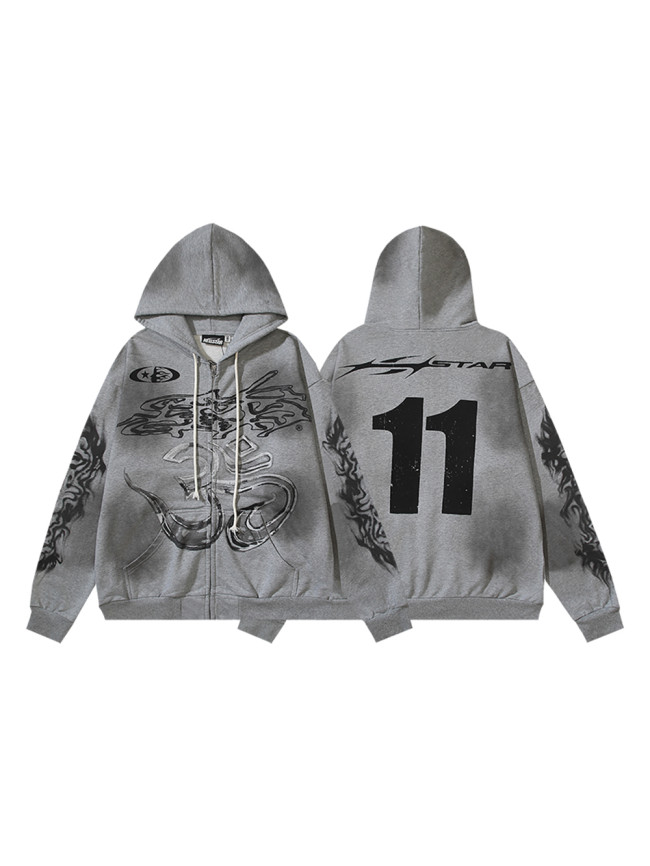 Graffiti Flame Washed and Aged Zipper Hoodie