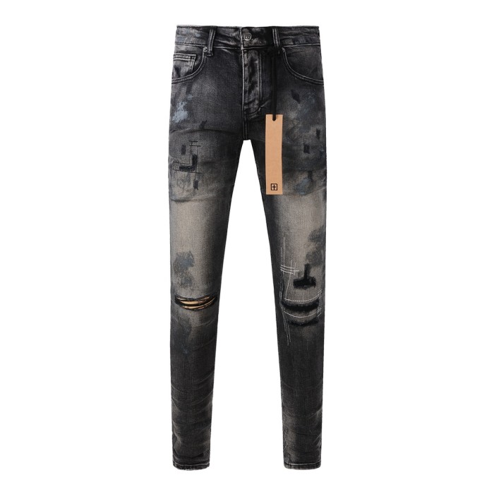 1:1 quality version Spray-painted distressed knee ripped jeans