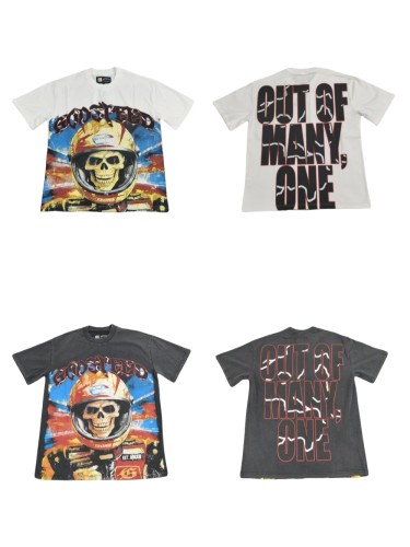 1:1 quality version Racing 96 Skull Rider Print Washed Version Tee 2 colors