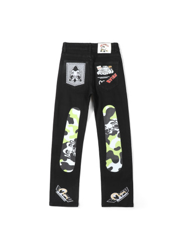 Graffiti camouflage print pocket embroidered jeans