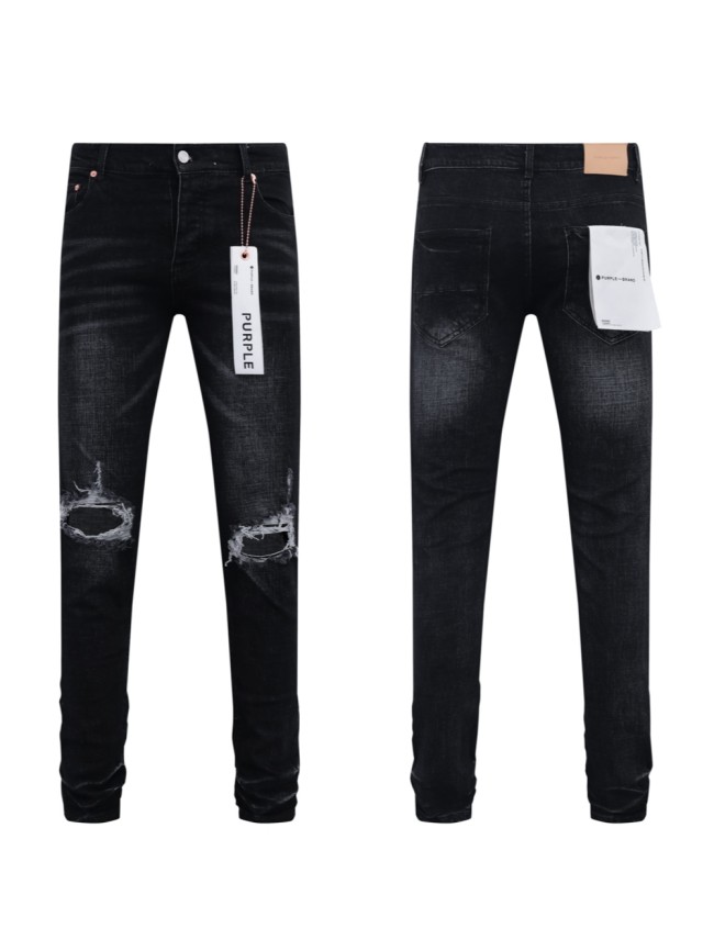 [buy more save more] Double Knee Ripped Black Denim Jeans